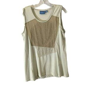 Simply Vera Dressy Sleeveless Tee Gold Metallic Accent Sz Large Beige Plain Back